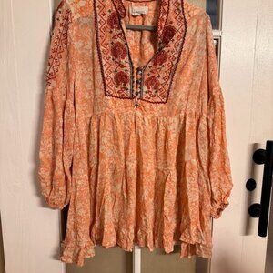 Anthropologie orange cream dress- medium